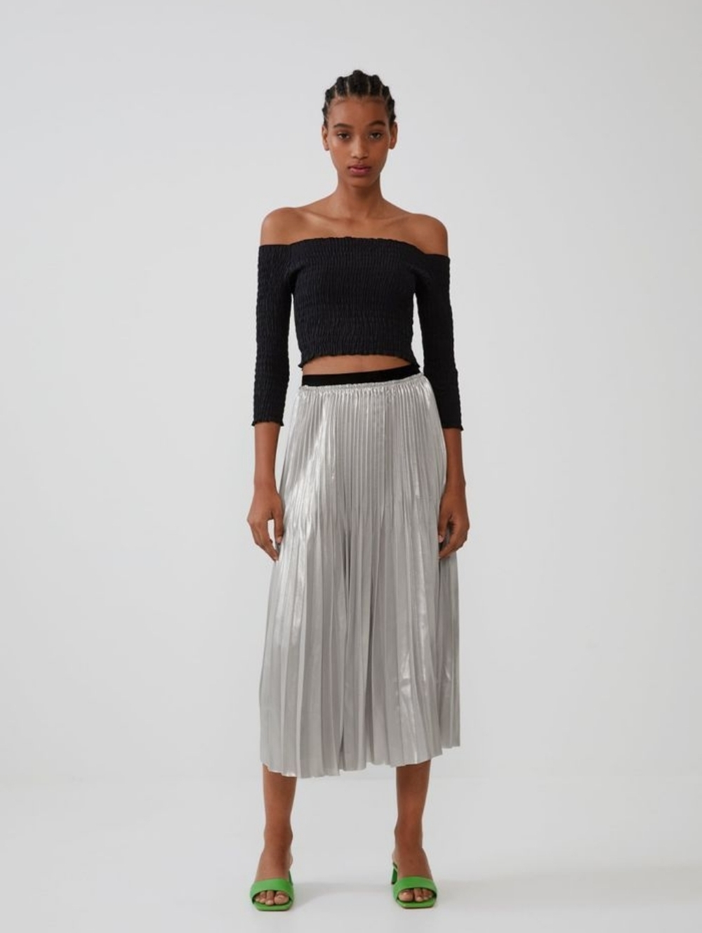 Zara Silver Metallic Pleated Skirt